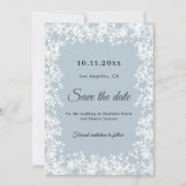 Schneeflocken staubblaues Winterhochzeit Save The Date (Vorderseite)