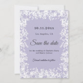 Schneeflocken staubiges Lavendel-Winterhochzeit Save The Date (Vorderseite)