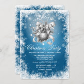 Schneeflocken, Sterne, Weihnachtsbälle Blau Weihna Einladung (Vorne/Hinten)