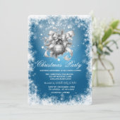 Schneeflocken, Sterne, Weihnachtsbälle Blau Weihna Einladung (Stehend Vorderseite)
