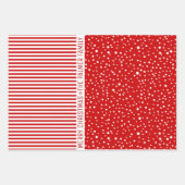 Schneeflocken, Streifen, Bäume und Wünsche rot Geschenkpapier Set (Vorderseite 2)