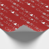 Schneeflocken Typografie Weihnachten Juli Rot Geschenkpapier (Ecke)