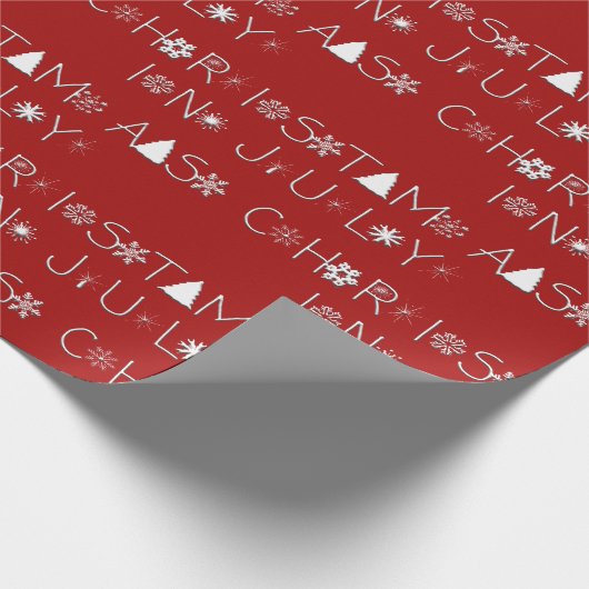 Schneeflocken Typografie Weihnachten Juli Rot Geschenkpapier (Ecke)