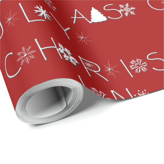 Schneeflocken Typografie Weihnachten Juli Rot Geschenkpapier (Rolleneckpunkt)