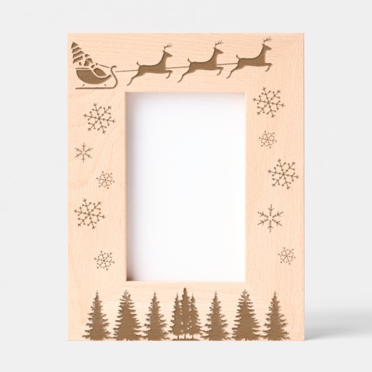 Schneeflocken und Bäume im Santa und Rentier Geätzte Rahmen (Vorderseite)