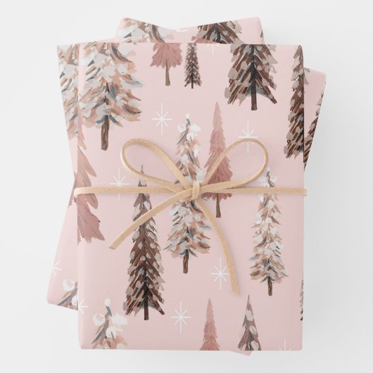 Schneeflocken und Bäume im Winter Weihnachten Geschenkpapier Set (Beispiel)