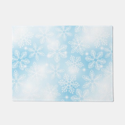 Schneeflocken und blaue Lichter Fußmatte (Vorderseite)