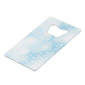 Schneeflocken und blaue Lichter Geldbeutel Flaschenöffner (Rückseite Schrägansicht)
