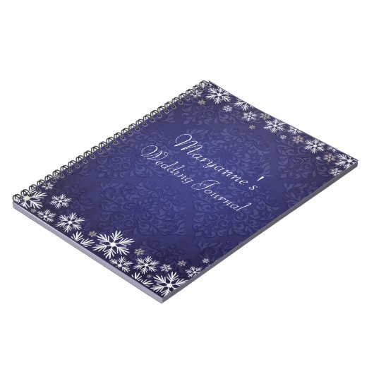 Schneeflocken und Blue Damask Wedding Journal Notizblock (Linke Seite)