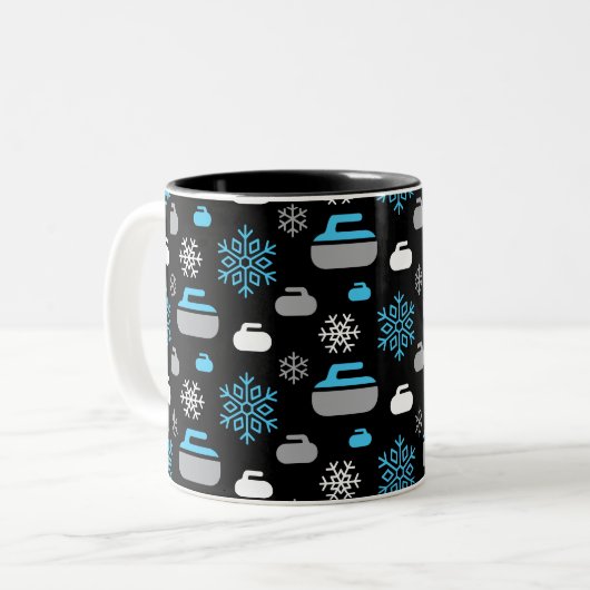 Schneeflocken und Curling Rocks Tasse (Vorderseite Links)