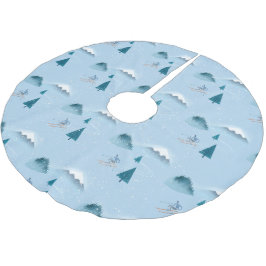 Schneeflocken und Downhill-Skifahrer Polyester Weihnachtsbaumdecke