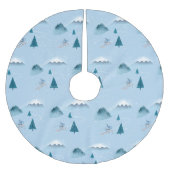 Schneeflocken und Downhill-Skifahrer Polyester Weihnachtsbaumdecke (Vorderseite)