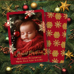 Schneeflocken und Familienfliegen Personalisiertes Folien Feiertagskarte<br><div class="desc">Hübsche Goldschneeflocken und Goldfolie Baby Foto Weihnachtskarte. Sie können den Text personalisieren,  Ihre Namen hinzufügen und Ihr Foto im personalisierenden Bereich hochladen.</div>