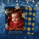 Schneeflocken und Familienfliegen Personalisiertes Folien Feiertagskarte<br><div class="desc">Hübsche Goldschneeflocken und Goldfolie Baby Foto Weihnachtskarte. Sie können den Text personalisieren,  Ihre Namen hinzufügen und Ihr Foto im personalisierenden Bereich hochladen.</div>