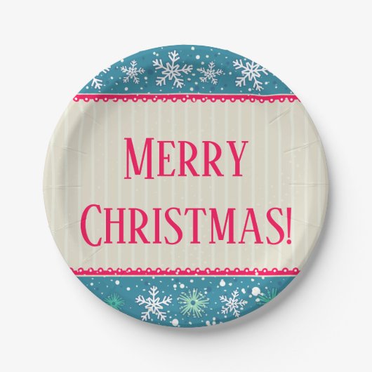 Schneeflocken und Geschenke Pappteller (Vorderseite)