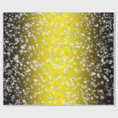 Schneeflocken und Glitzern über Gelb Geschenkpapier (Flach)