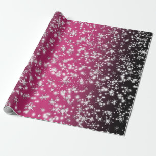 Schneeflocken und Glitzern über heiß rosa Licht Geschenkpapier