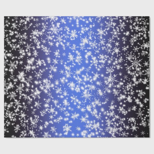 Schneeflocken und Glitzern über Navy Blue Light Geschenkpapier (Flach)