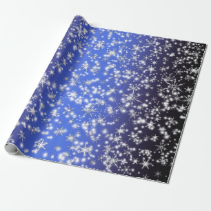 Schneeflocken und Glitzern über Navy Blue Light Geschenkpapier