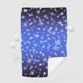 Schneeflocken und Glitzern über Navy Blue Light Golfhandtuch (Insitu)