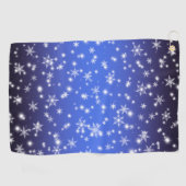 Schneeflocken und Glitzern über Navy Blue Light Golfhandtuch (Horizontal)