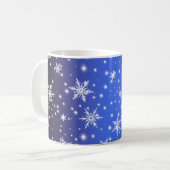 Schneeflocken und Glitzern über Navy Blue Light Kaffeetasse (Vorderseite Links)