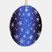 Schneeflocken und Glitzern über Navy Blue Light Keramik Ornament (Rechts)