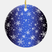 Schneeflocken und Glitzern über Navy Blue Light Keramik Ornament (Hinten)