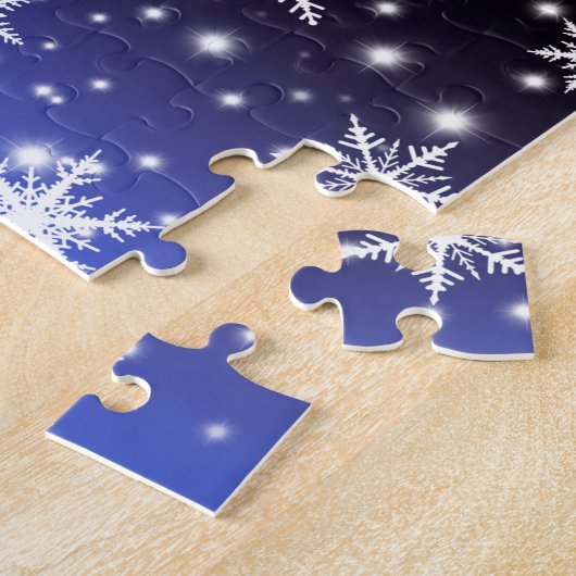Schneeflocken und Glitzern über Navy Blue Light Puzzle (Seite)