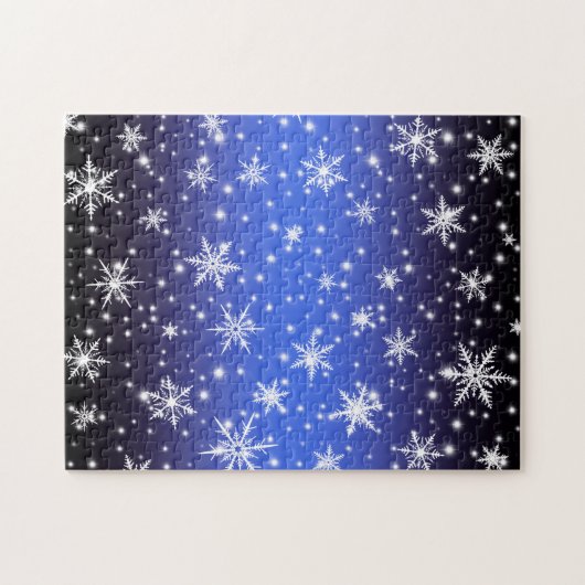 Schneeflocken und Glitzern über Navy Blue Light Puzzle (Horizontal)