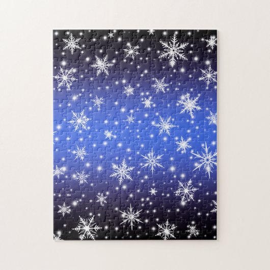 Schneeflocken und Glitzern über Navy Blue Light Puzzle (Vertikal)