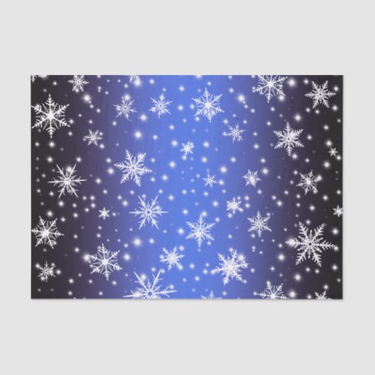 Schneeflocken und Glitzern über Navy Blue Light Seidenpapier (Vorderseite)