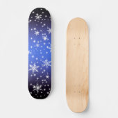 Schneeflocken und Glitzern über Navy Blue Light Skateboard (Vorderseite)