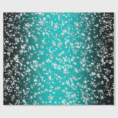Schneeflocken und Glitzern über Türkis Geschenkpapier (Flach)