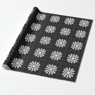Schneeflocken und graues Tartan Geschenkpapier
