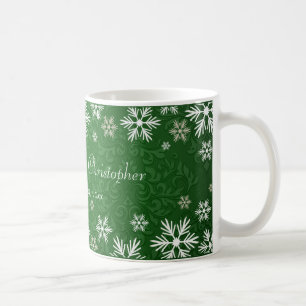Schneeflocken und grüne Damast-Hochzeit Kaffeetasse