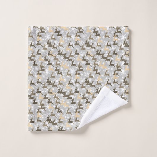 Schneeflocken und Hirsche Badhandtuch Set (Waschlappen)