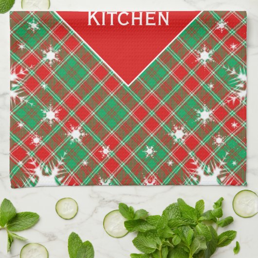 Schneeflocken und Karierte, grüne und weiße Weihna Geschirrtuch (Gefaltet)