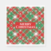 Schneeflocken und Karierte, grüne und weiße Weihna Serviette (Vorderseite)