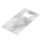 Schneeflocken und Lichter Geldkarten Flaschenöffner (Rückseite Schrägansicht)