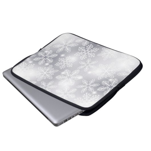 Schneeflocken und Lichter Laptopschutzhülle (Vorne Knopf)
