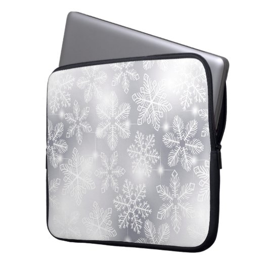 Schneeflocken und Lichter Laptopschutzhülle (Vorderseite Links)