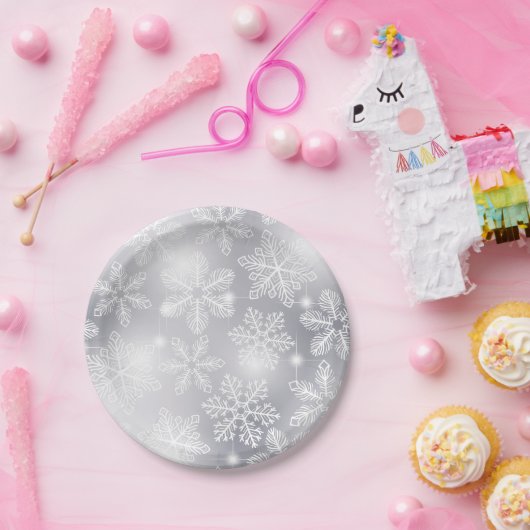 Schneeflocken und Lichter Pappteller (Party)