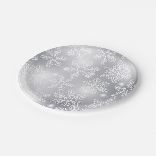 Schneeflocken und Lichter Pappteller (Schrägansicht)