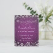 Schneeflocken und Lila Damaskus Save the Date Einladung (Stehend Vorderseite)