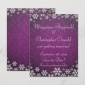Schneeflocken und Lila Damaskus Save the Date Einladung (Vorne/Hinten)