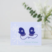 Schneeflocken und Mitten Postkarte (Stehend Vorderseite)