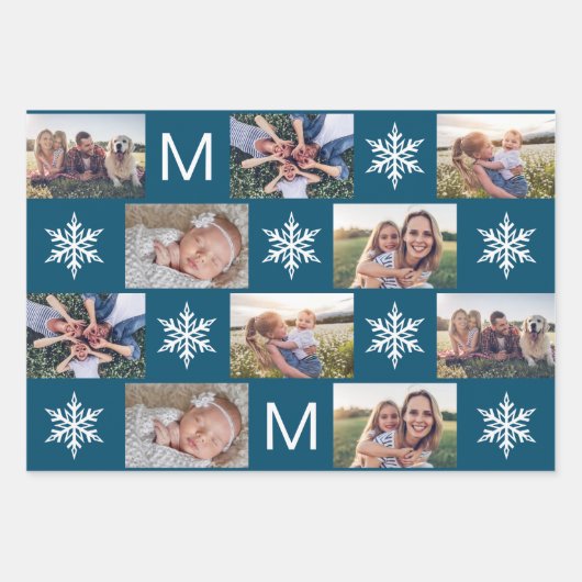 Schneeflocken und Monogramm-FotoCollage Geschenkpapier Set (Vorderseite 2)