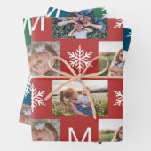 Schneeflocken und Monogramm-FotoCollage Geschenkpapier Set (Beispiel)