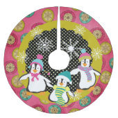 Schneeflocken und Orbs Pinguine Holiday Tree Skirt Polyester Weihnachtsbaumdecke (Vorderseite)